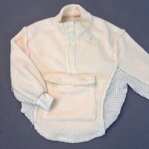 BDG‎ Kas Sherpa Pieced Sweatshirt Womens Small Cream Waffle Lace Pullover Fleece